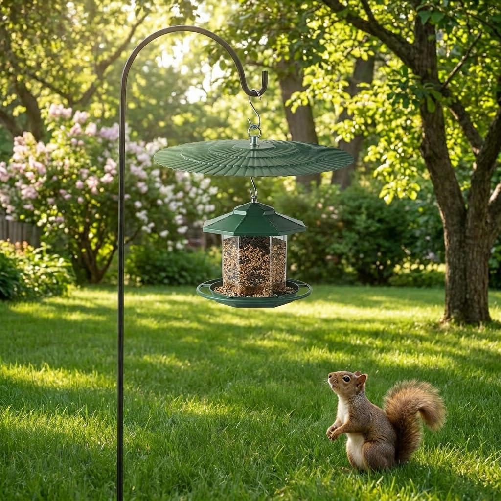 Eyrosa weatherproof metal shield keeps outdoor feeders ready in any season