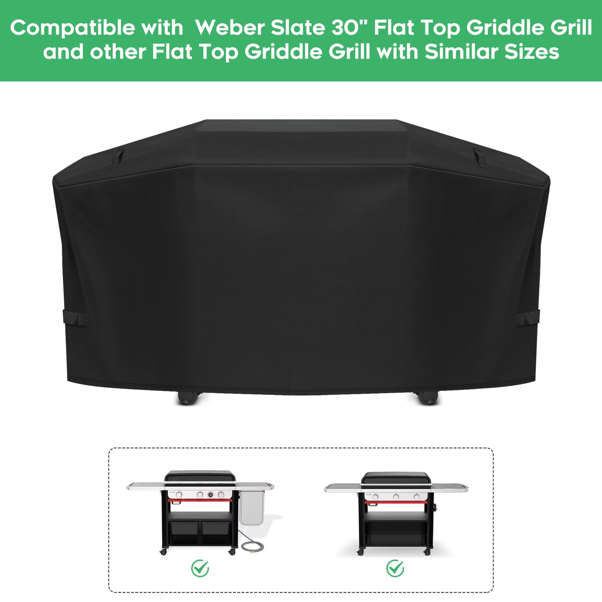 EZ-DONGTENG Weber Slate 30in grill cover side view shields against rain and dust.