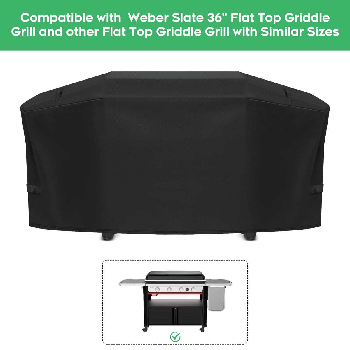 EZ-DONGTENG Weber Slate 36-inch griddle cover shields outdoor cooking area from snow.