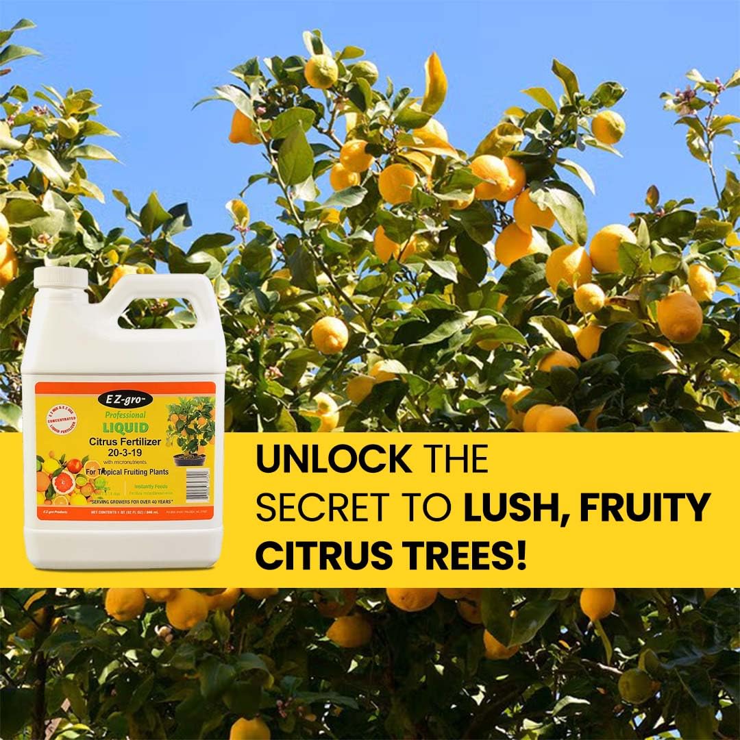 EZ-gro Citrus Fertilizer branding and bottle highlight trusted garden nutrients