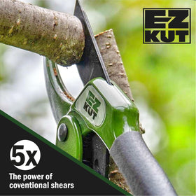 EZ Kut heavy-duty pruning shears green ratcheting action reduces effort.