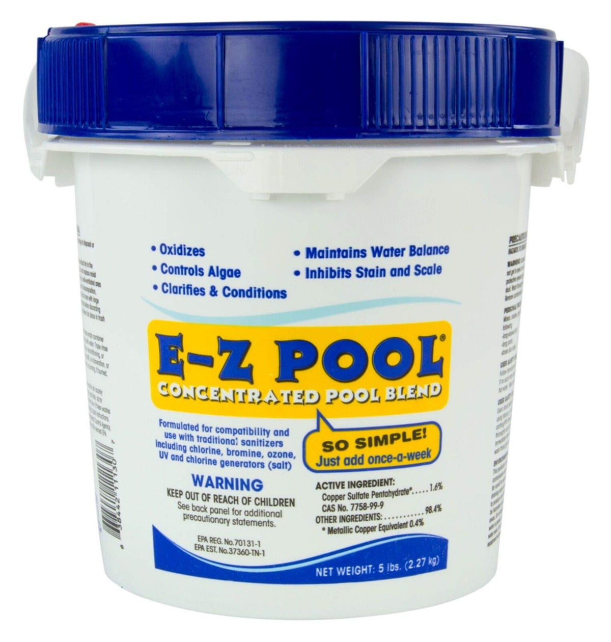 E-z Pool 5lb bucket for weekly pool care and algae control.