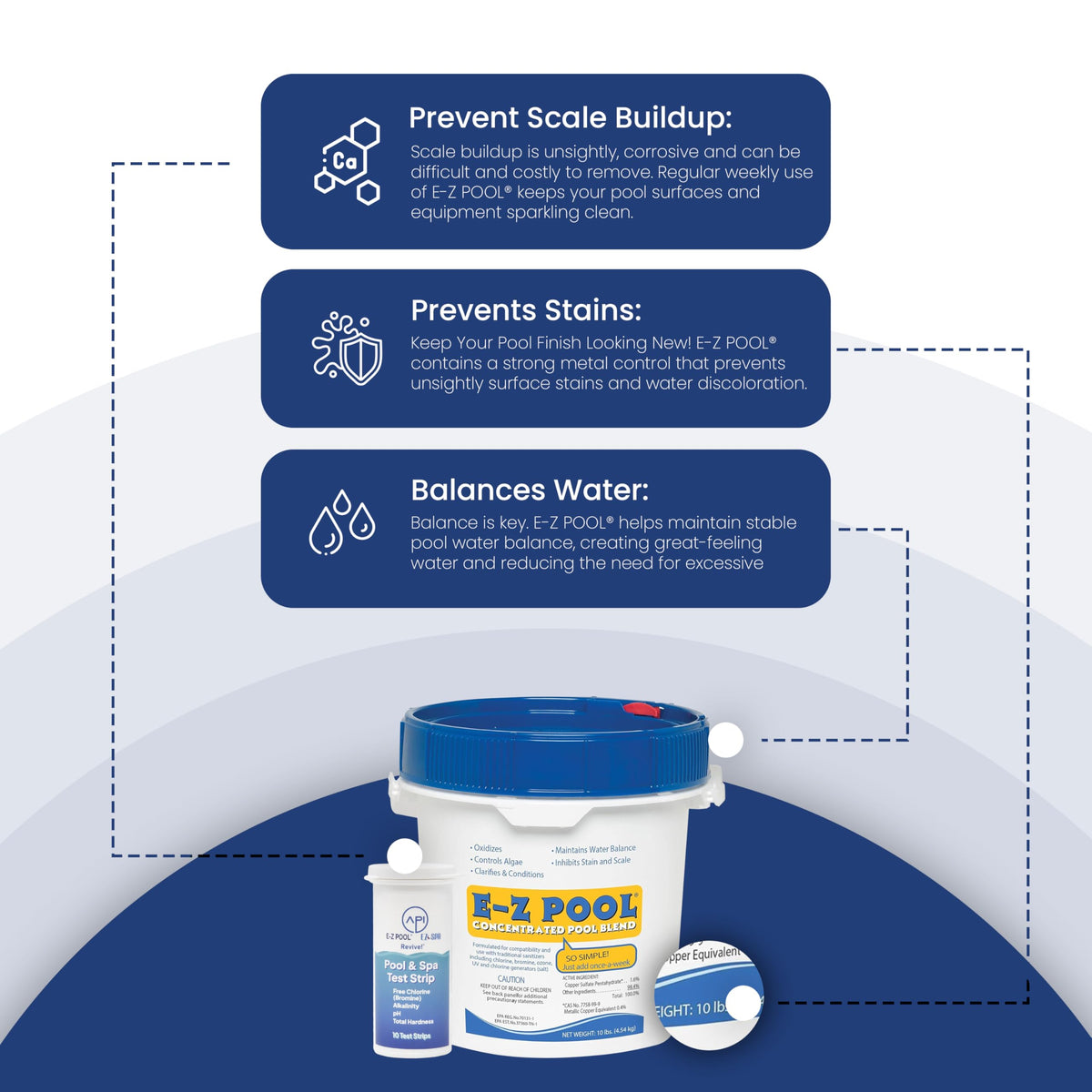 EZ Pool treatment improves water clarity for sparkling pool days.