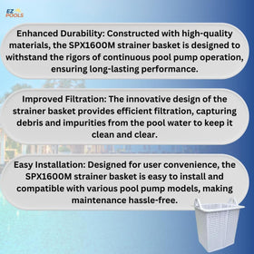 EZ POOLS reinforced-duty pump basket durable-mold withstands heavy debris and daily use.