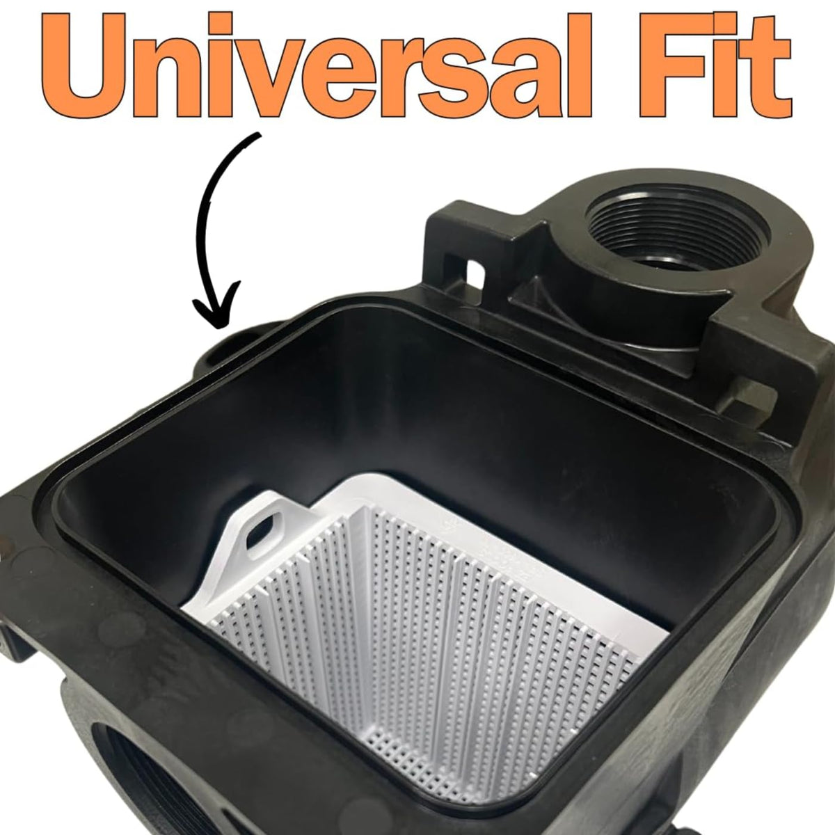 EZ POOLS reinforced-duty pump basket snug-fit design ensures secure placement during operation.