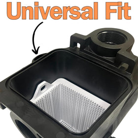 EZ POOLS reinforced-duty pump basket snug-fit design ensures secure placement during operation.