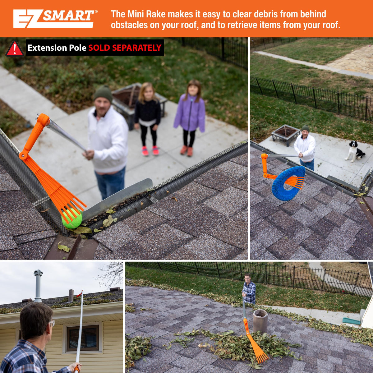 EZ SMART Mini Rake Head cleaning gutters with guards in place.