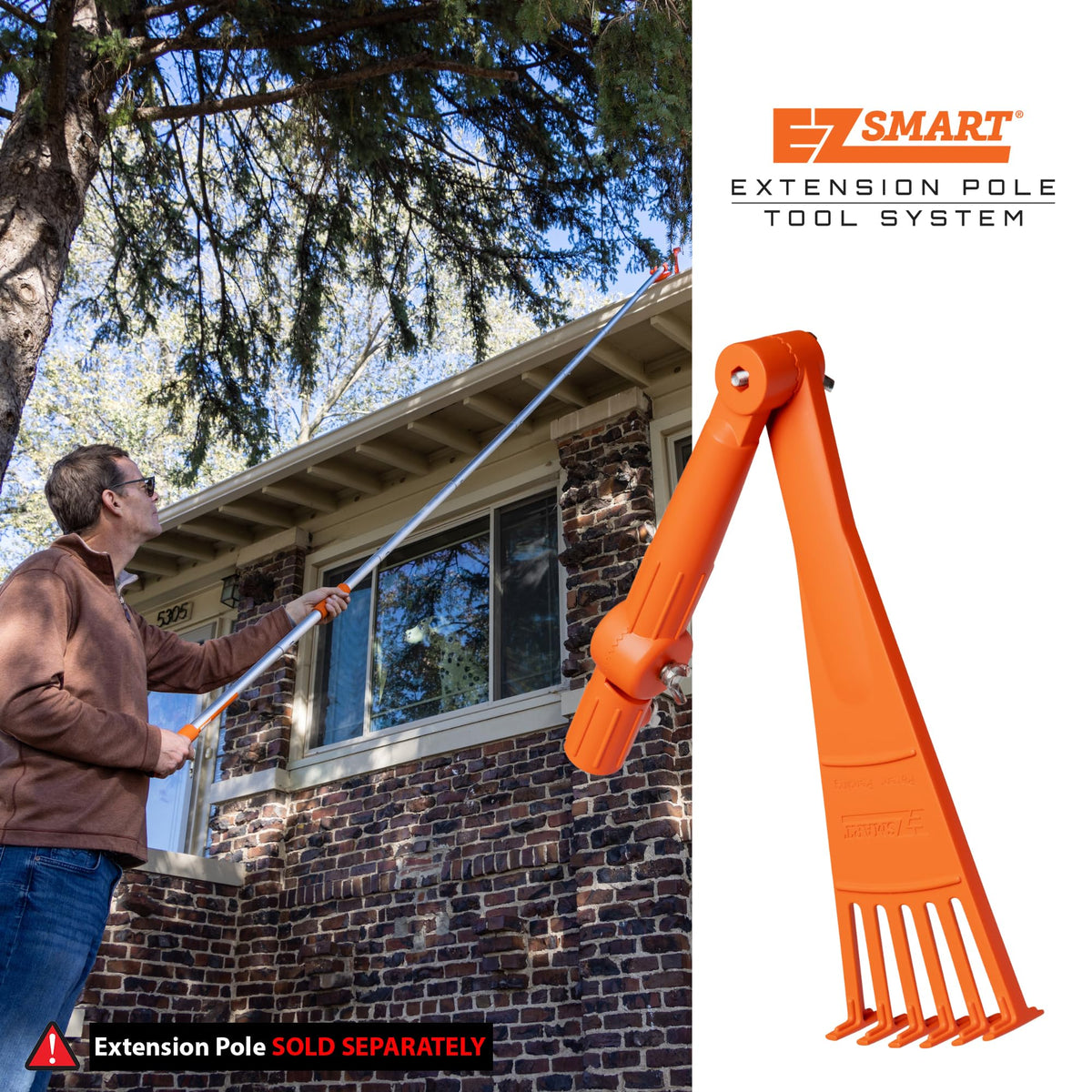 EZ SMART Mini Rake Head as a versatile outdoor cleaning tool for patios and driveways.