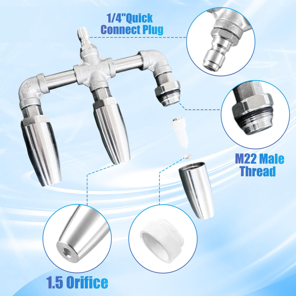 EZALOR 3-in-1 turbo nozzle head provides versatile spray patterns.