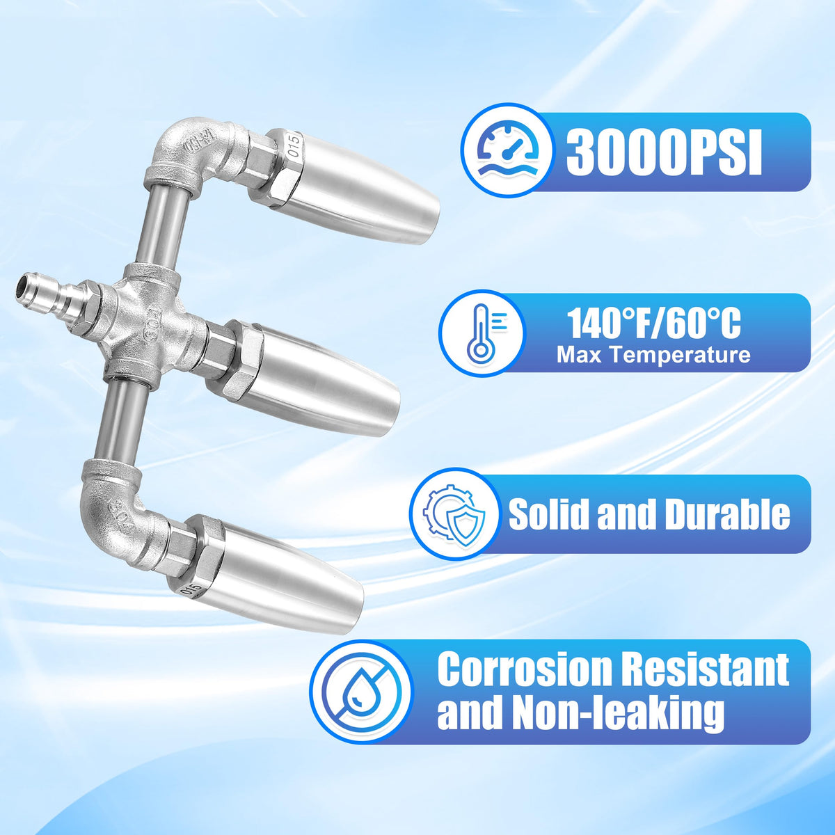 EZALOR Nozzle handles up to 3000 PSI for tough cleaning tasks.