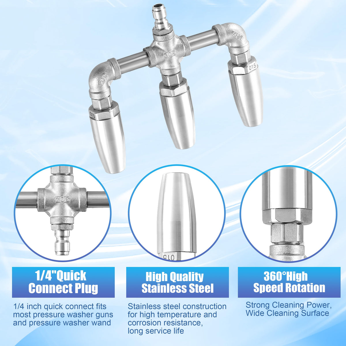 EZALOR Stainless steel 304 body offers durability and corrosion resistance.