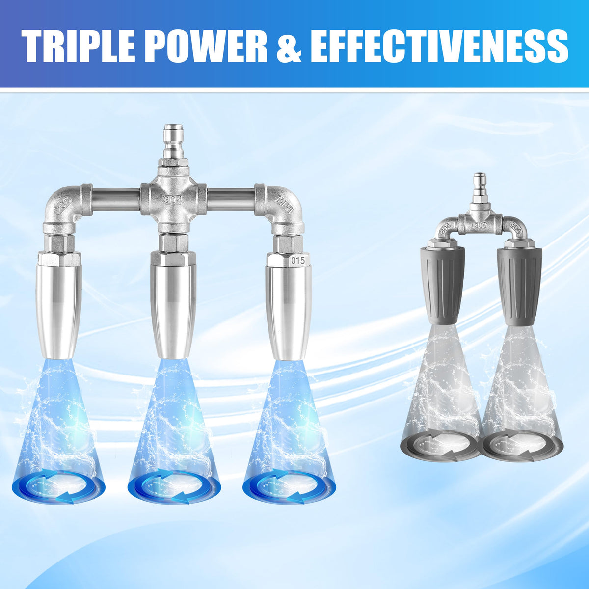 EZALOR Triple Turbo Nozzle quarter-inch connector enables quick attachment.