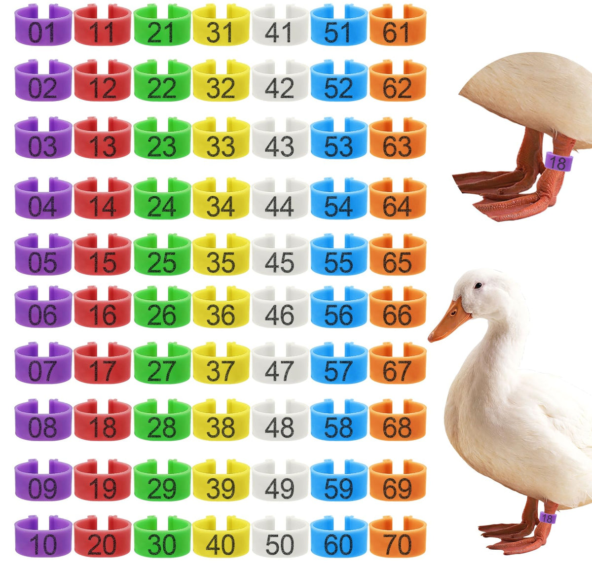 EZEELAI colorful numbered duck leg rings for quick flock identification