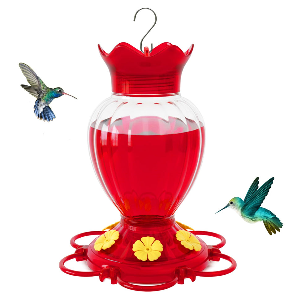 Eziyin hummingbird feeder 20oz bottle ready for nectar, attracting buzzing garden visitors.