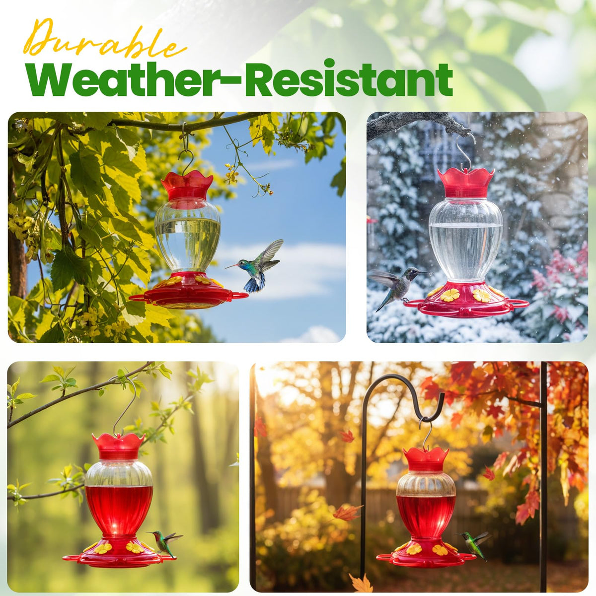 Eziyin hummingbird feeder with hanging hook for flexible placement.