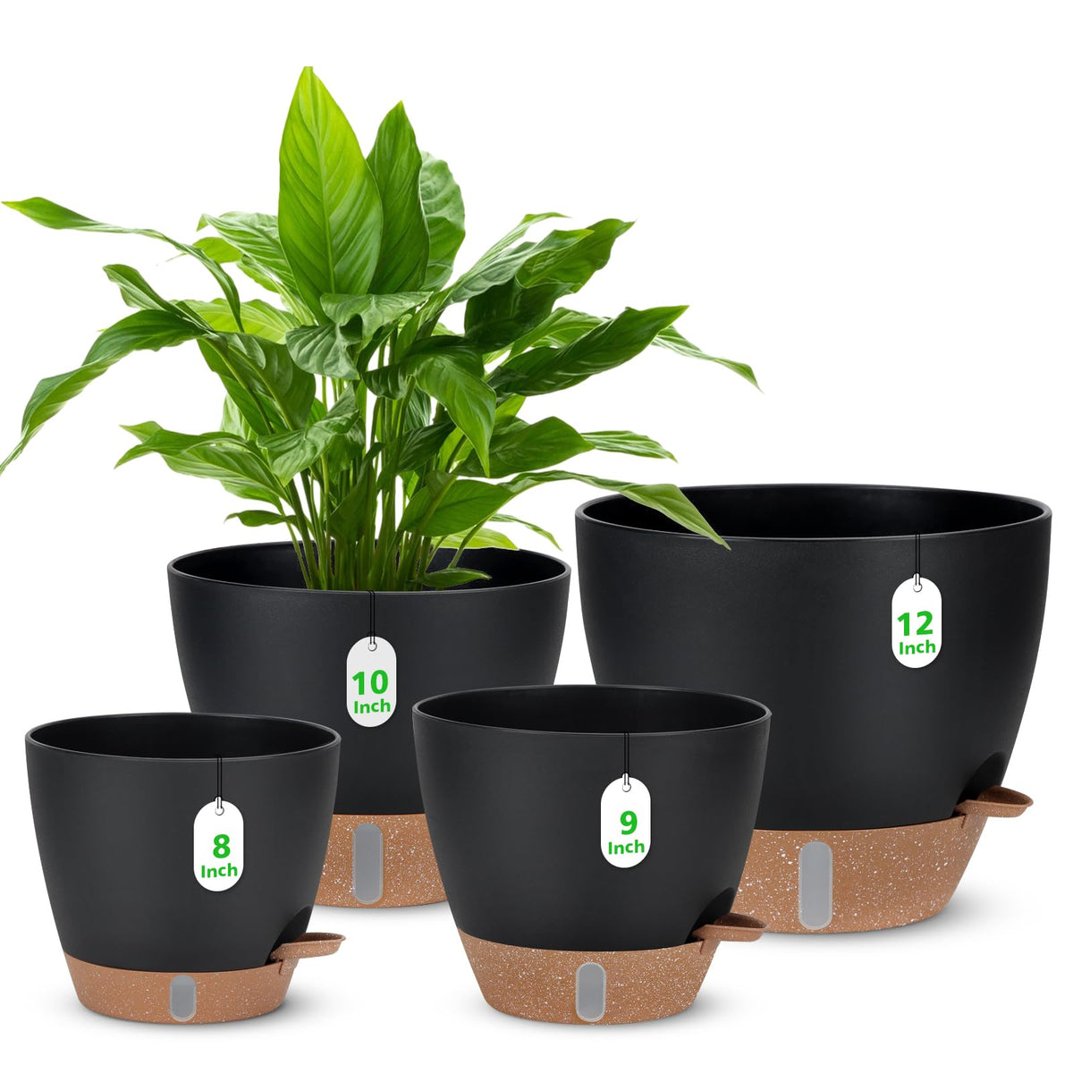 Ezmixcoop 12-inch self-watering pot with water level indicator for easy plant care