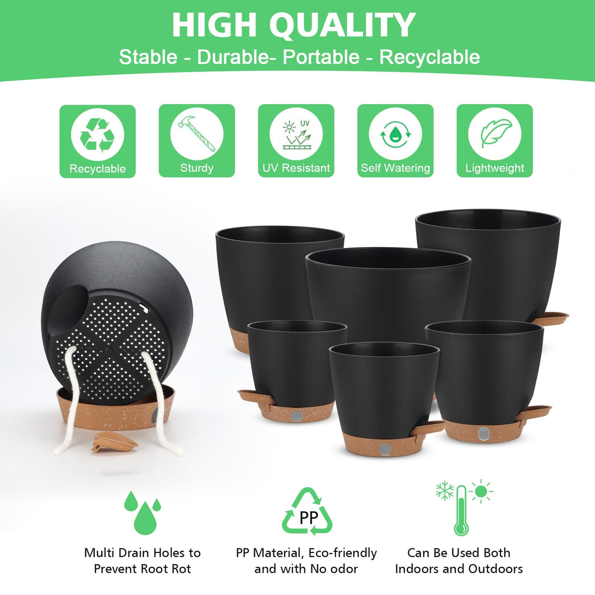 Ezmixcoop 6in pot with water reservoir and airflow-friendly design.