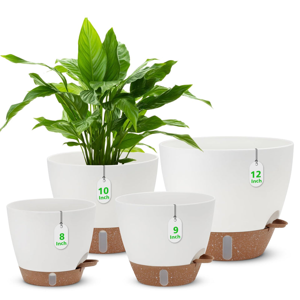 Ezmixcoop 12 inch self-watering pot with water level window and fresh white finish