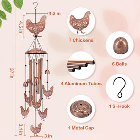 EZTZEN chicken wind chimes aluminum tubes produce clear outdoor tones