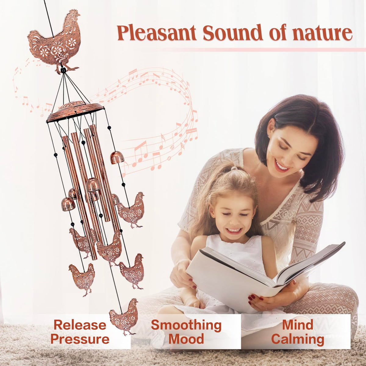 EZTZEN chicken wind chimes close-up bells deliver crisp tones