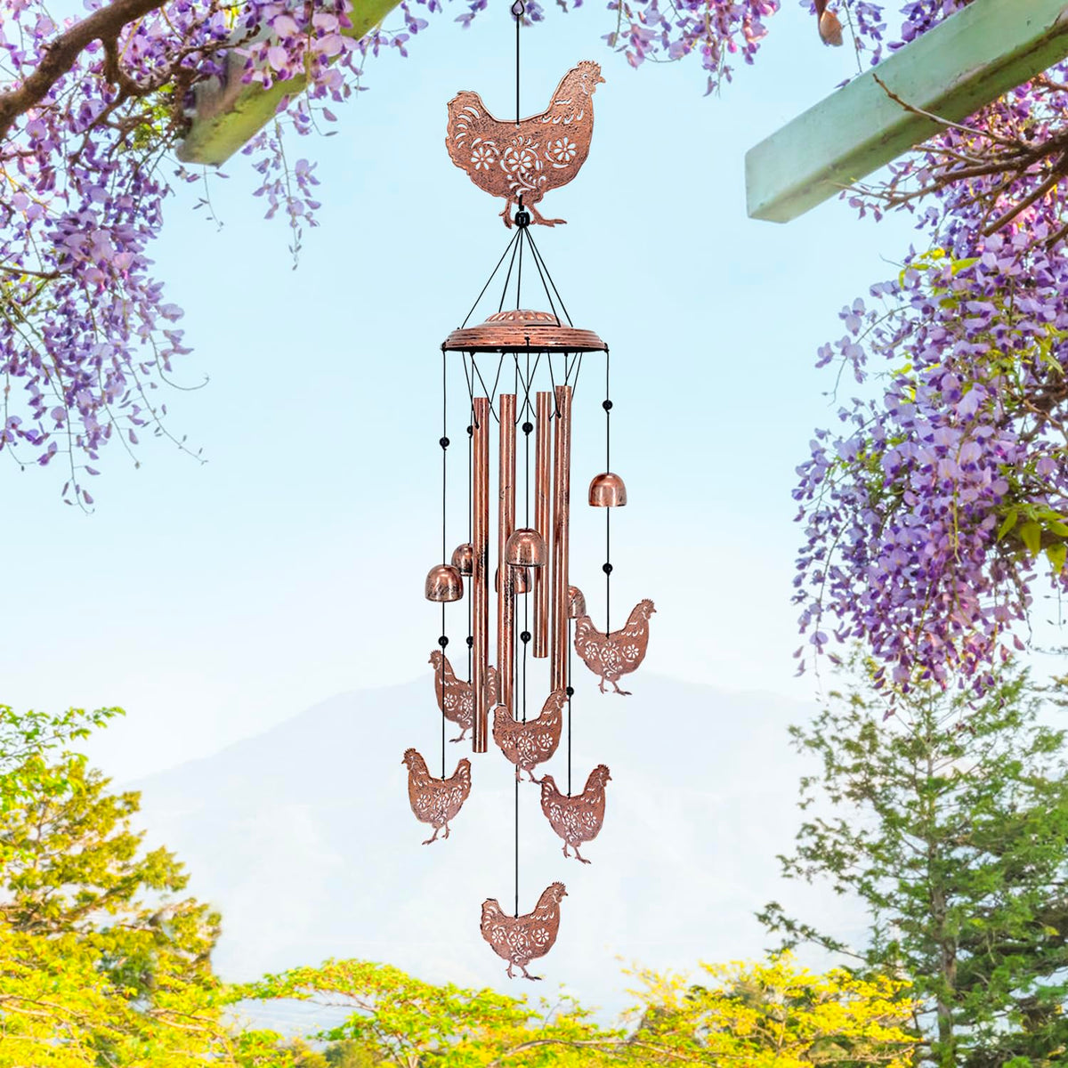 EZTZEN chicken wind chimes top cover highlights sturdy hanging display