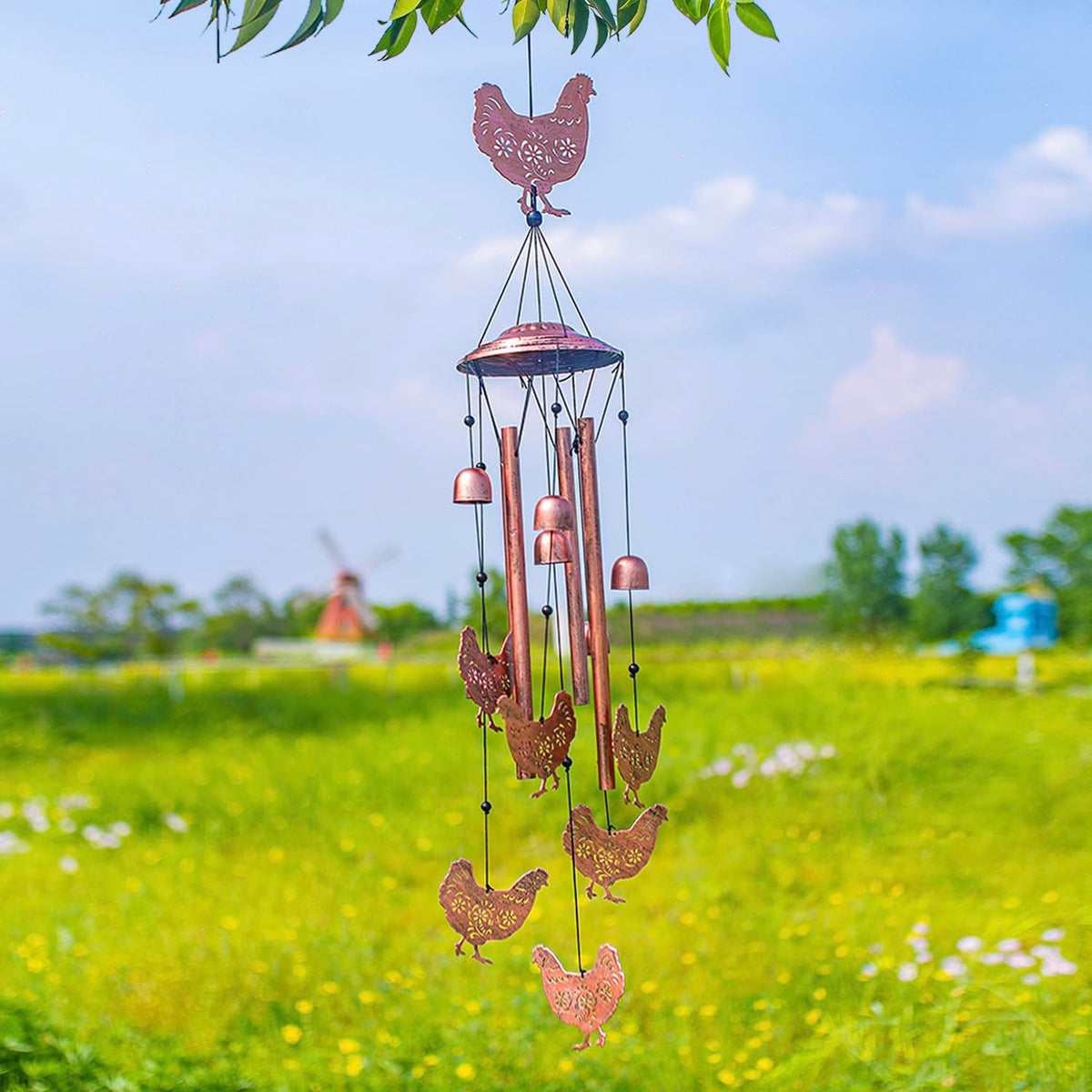 EZTZEN chicken wind chimes total length 37 inches for porch display