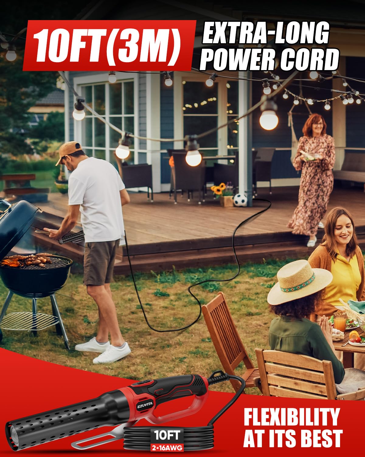 EZUVITA 10 ft cable provides flexible placement near power source