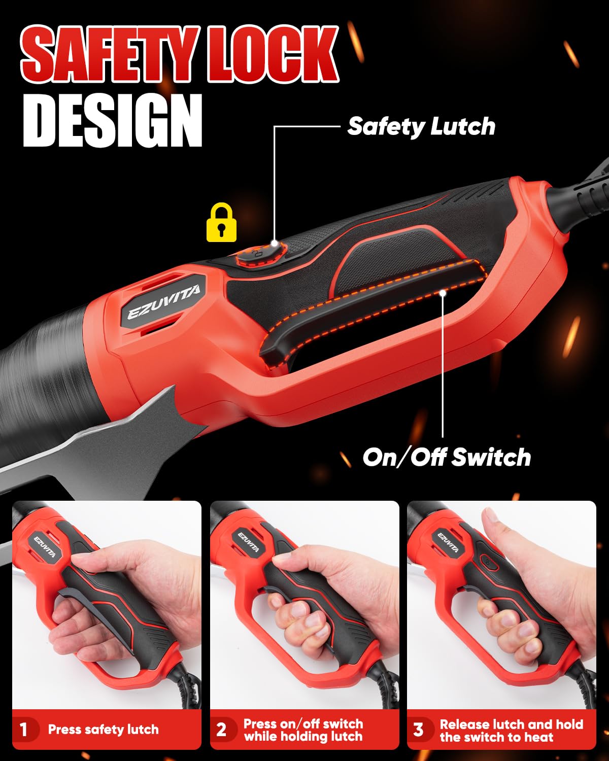 EZUVITA Anti-slip handle offers comfortable grip during operation