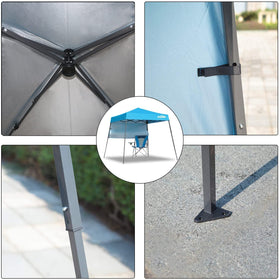 EzyFast fabric top features a 28 inch sunblock back wall for added shade.