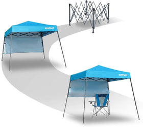 EzyFast included weight bags and stakes secure the canopy on uneven ground.