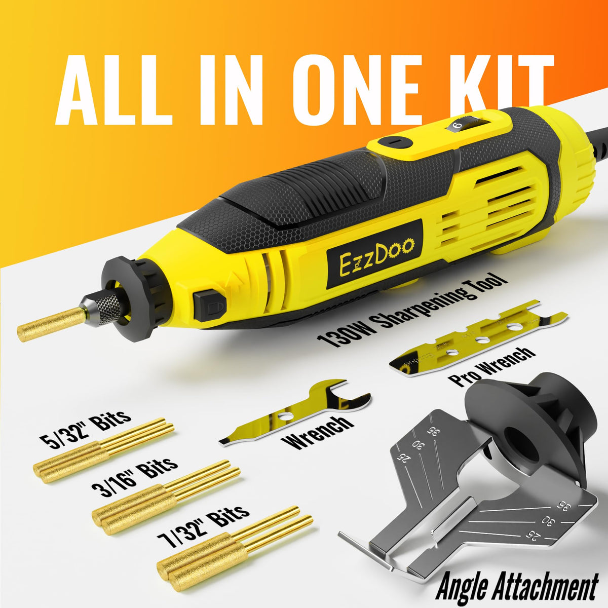 EzzDoo with six titanium-coated diamond bits for durable sharpening