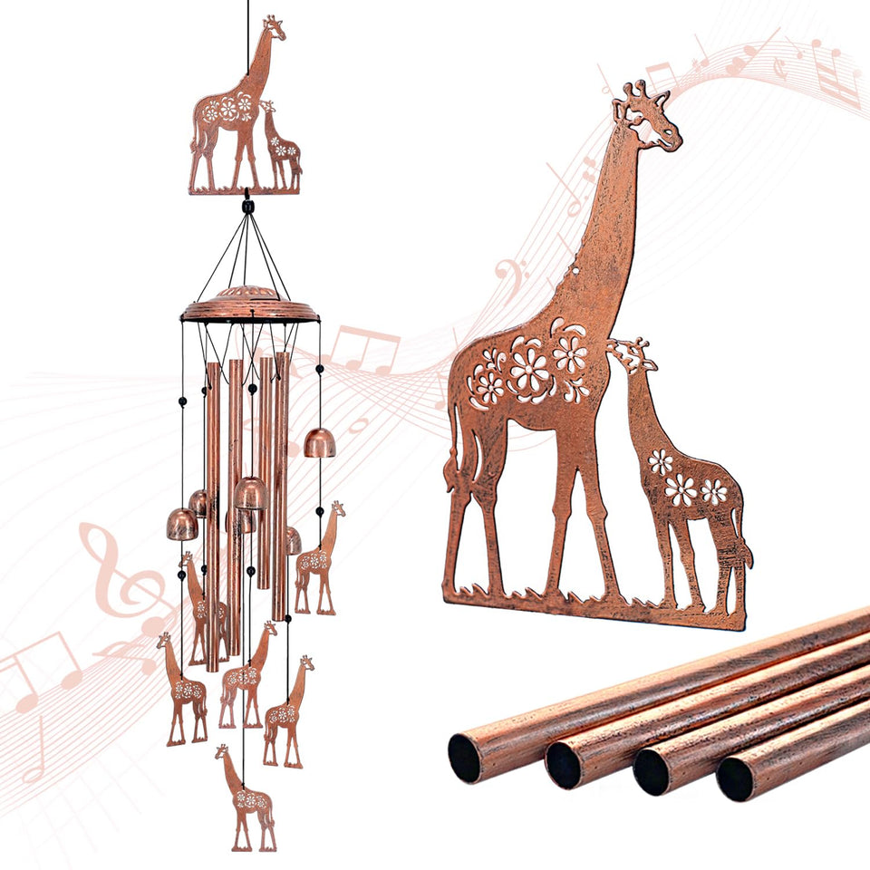 EZTZEN Giraffe Wind Chimes with a large giraffe centerpiece for outdoor decor and charm.