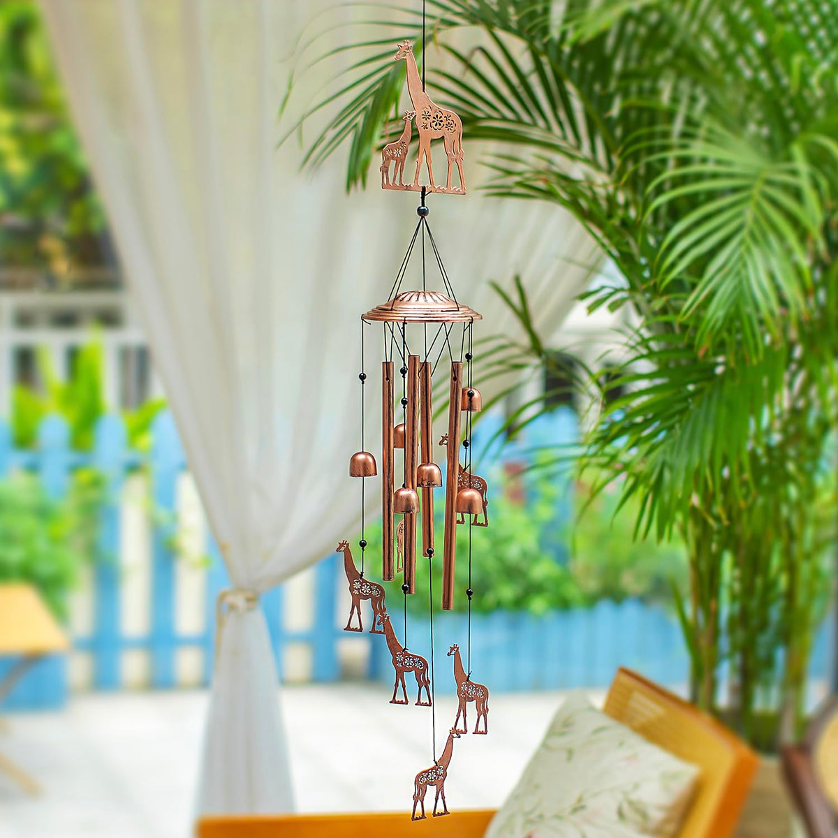 EZTZEN Giraffe Wind Chimes six bells adding delicate resonance.