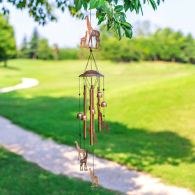 EZTZEN Giraffe Wind Chimes durable metal construction withstands rain and wind.