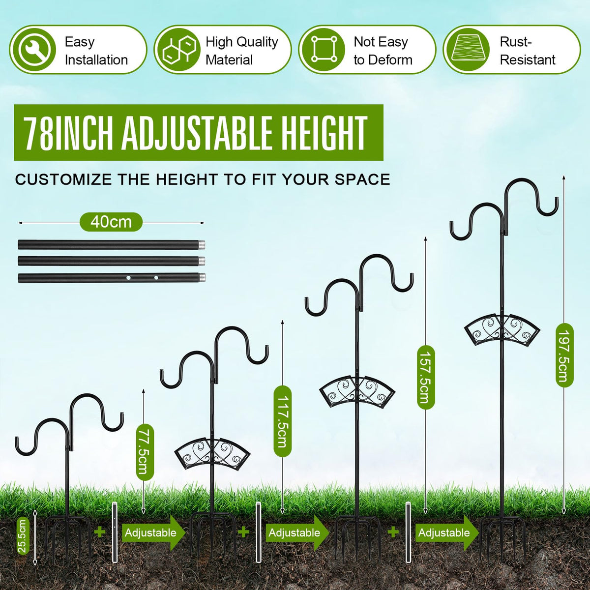 Faankiton adjustable-height hose pole shows adjustable height range.