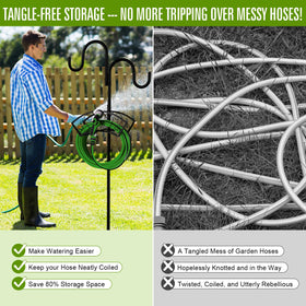 Faankiton double shepherd hooks suspend hoses and decor securely.