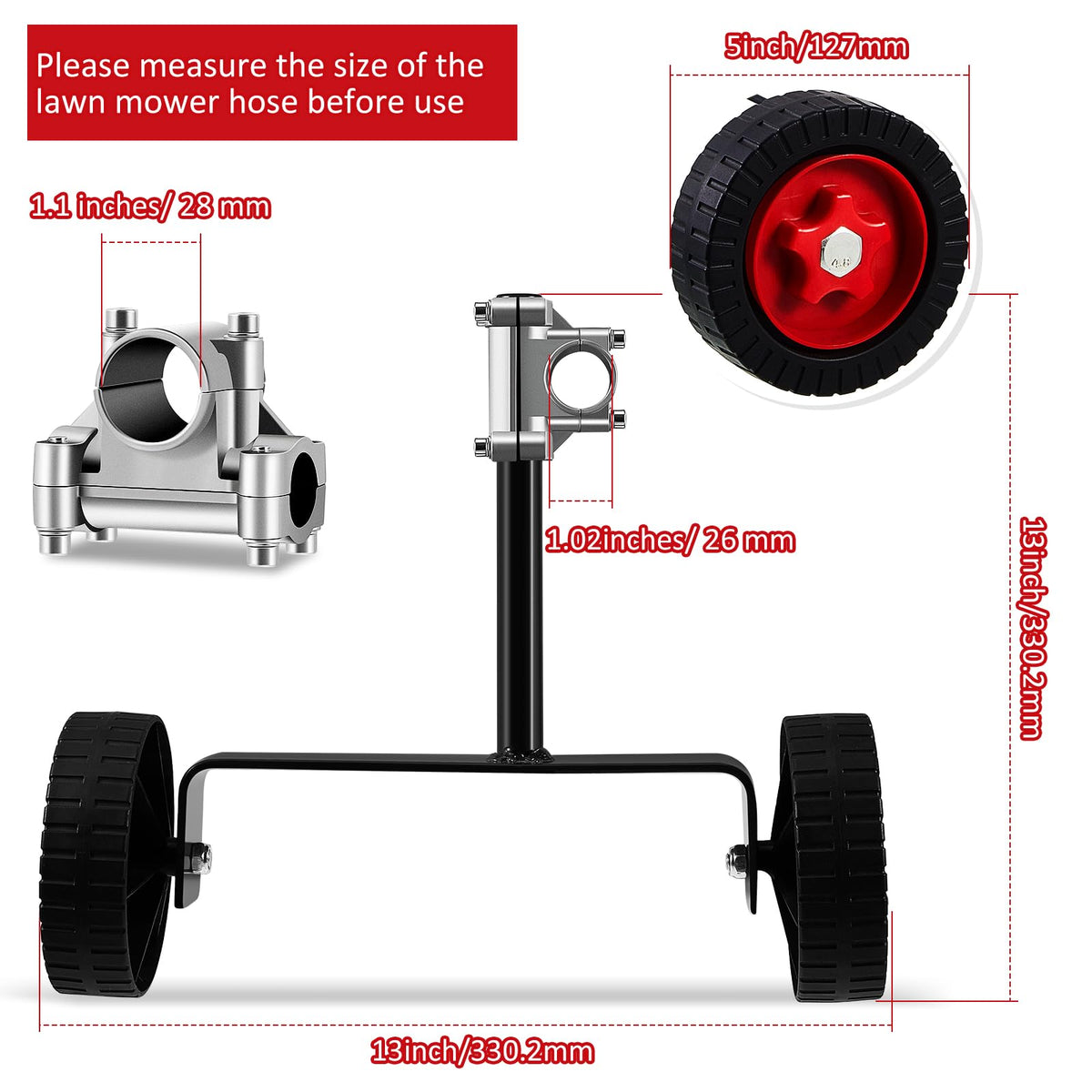 Fabbay adjustable support wheels with 28mm shafts improve balance during weed cutting.