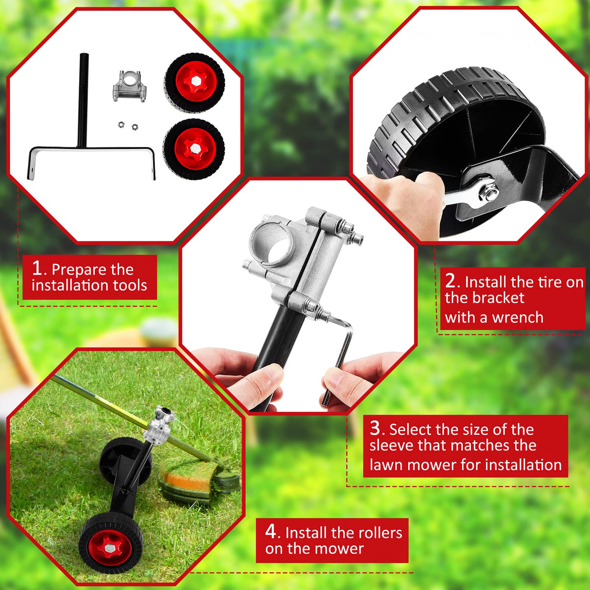 Fabbay walk-behind wheels for weed trimmer enhance maneuverability during edging tasks.
