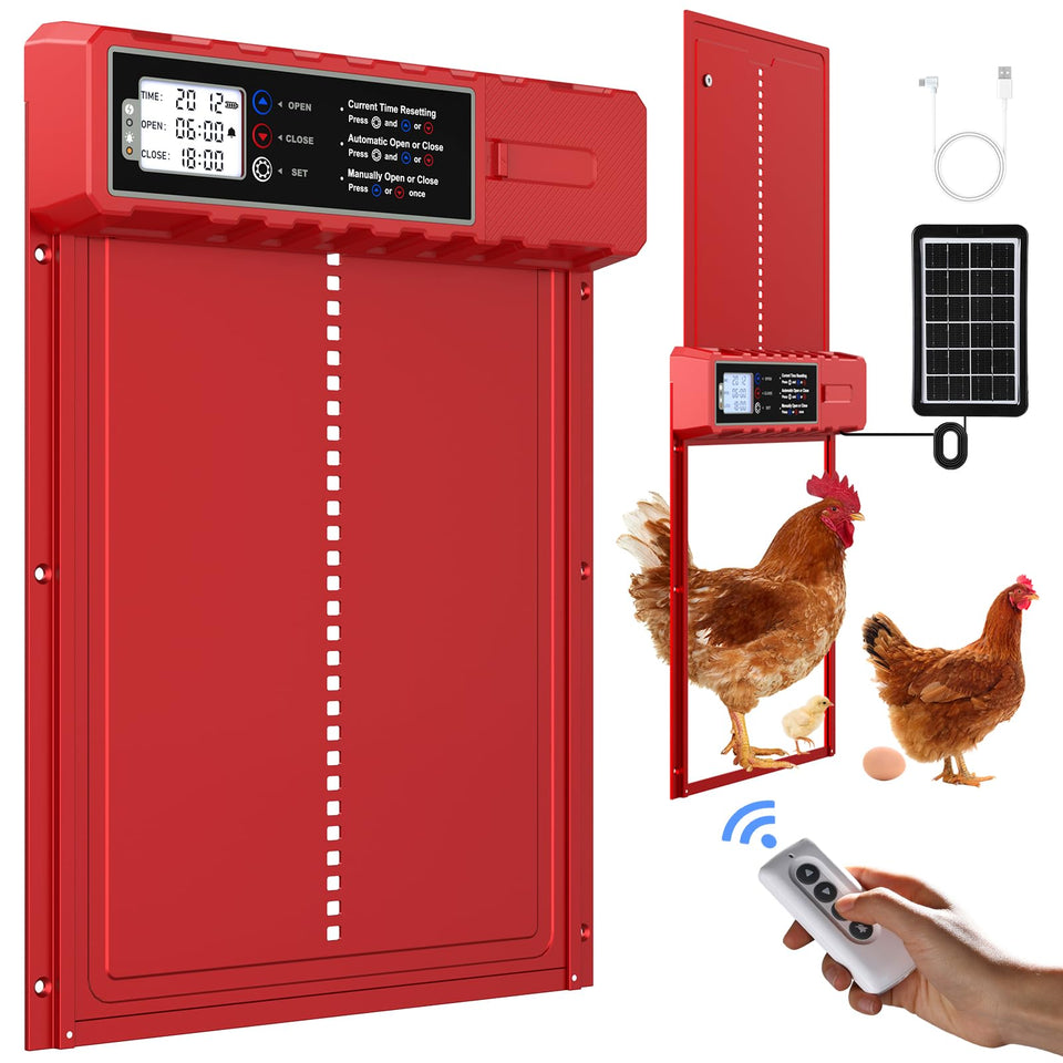 FabStyl automatic chicken door XL front view shows spacious passage for healthier hens.