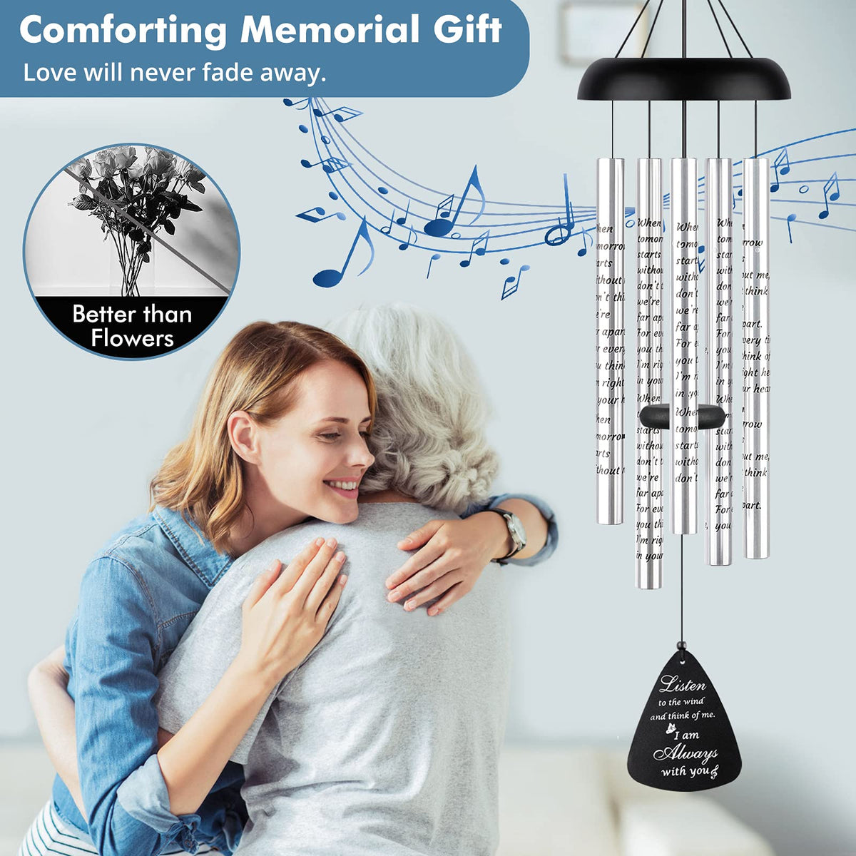 Fabuday memorial wind chimes with printed poem enhances condolence gift
