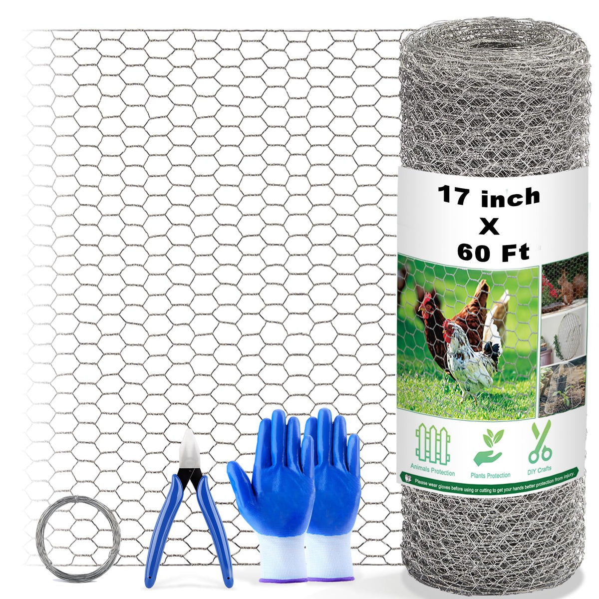 Fabulas chicken wire fencing mesh roll 17x60 ft for easy installation