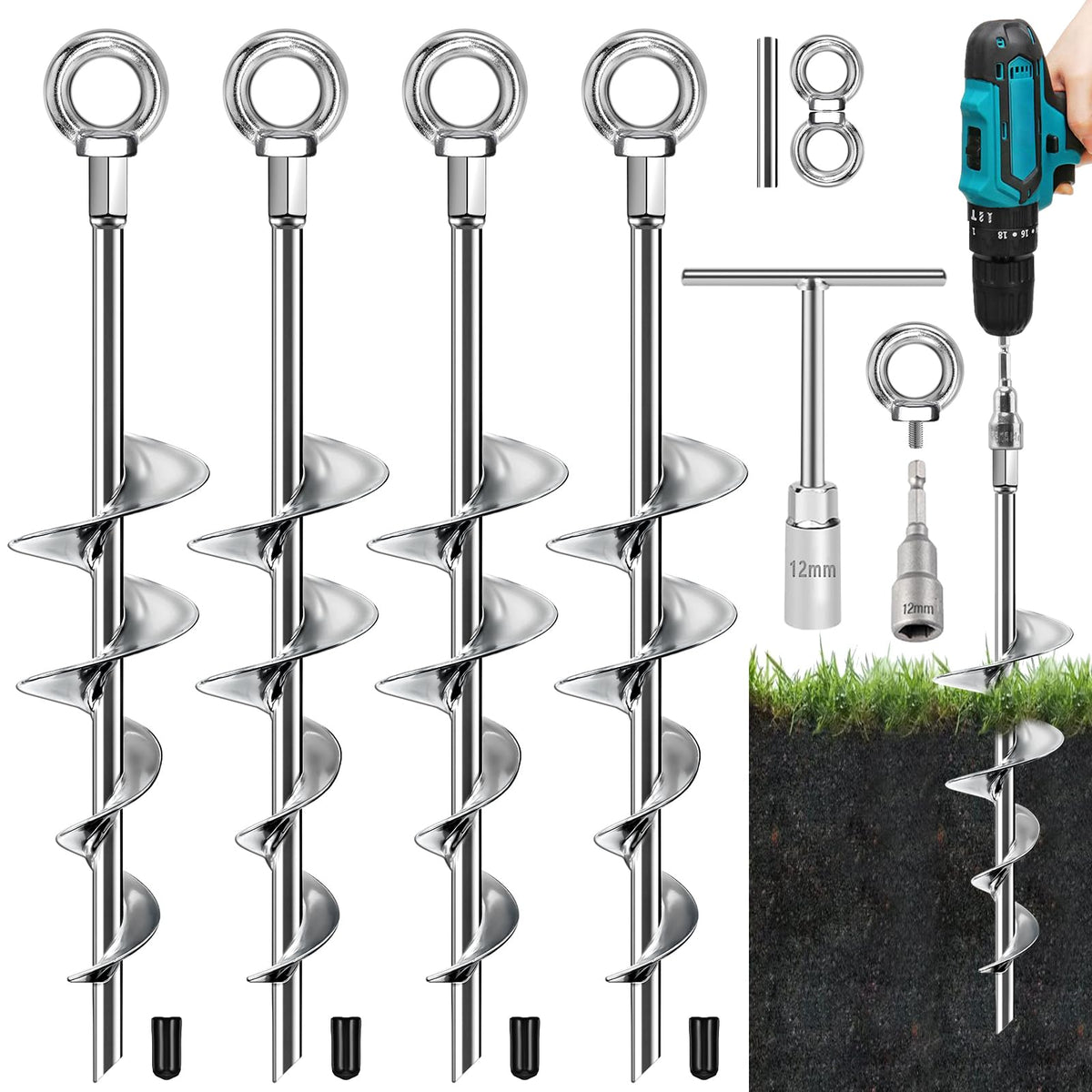 Fabulas ground anchor with spiral blade for strong grip
