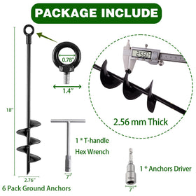 Fabulas ground anchors kit includes six anchors plus tools for on-site setup.