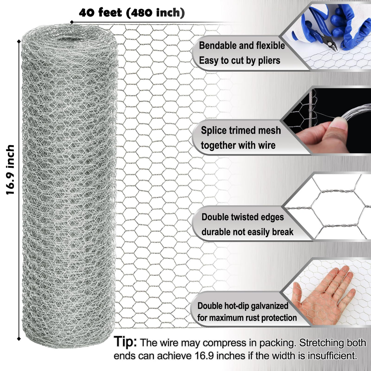 Fabulas hexagonal mesh close-up showing durable galvanized finish