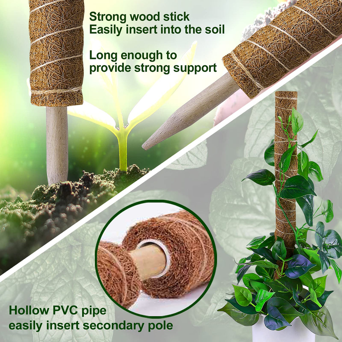 Fabulas coconut fiber moss pole blends with decor and grips roots