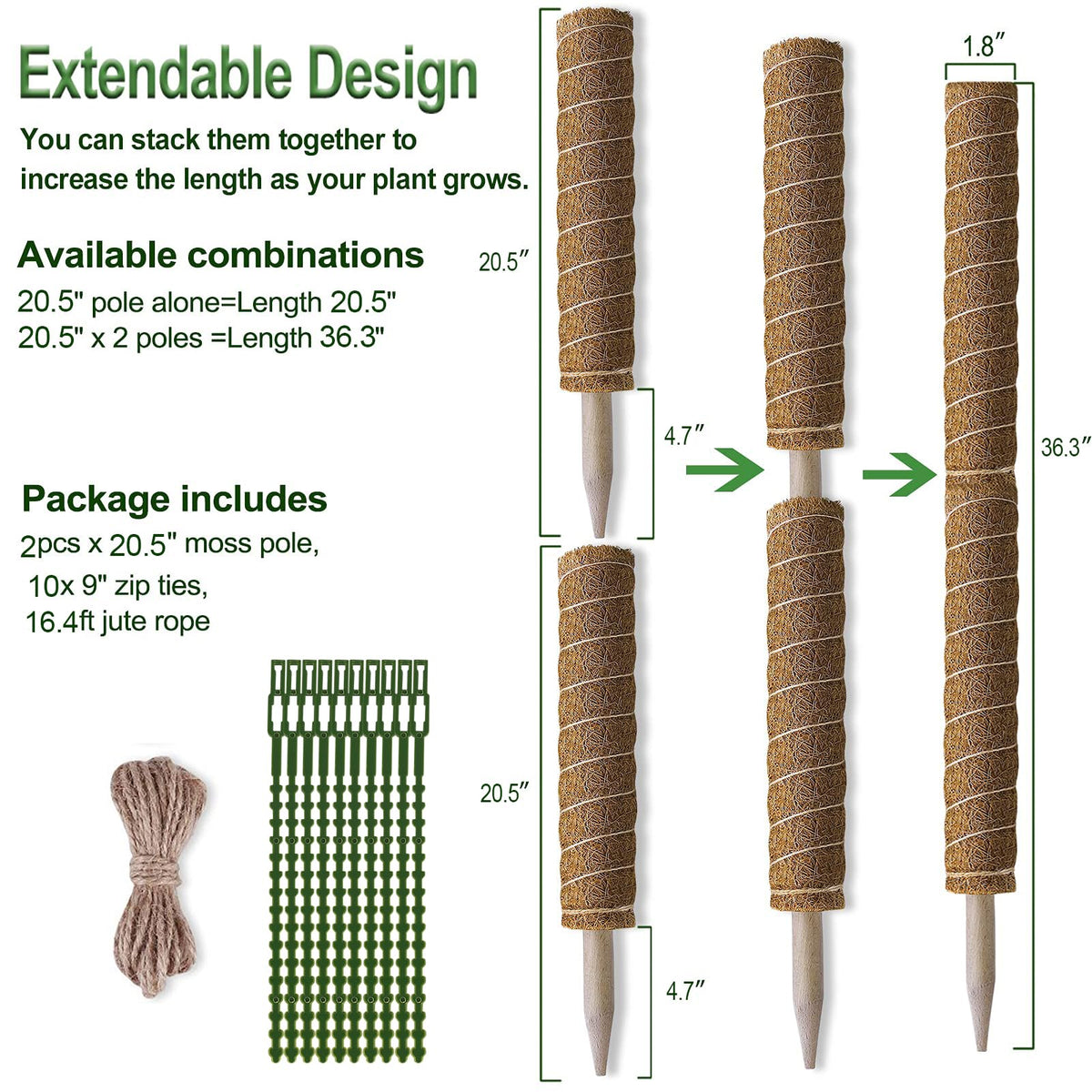 Fabulas moss pole supports Monstera, pothos, philodendron with natural look.