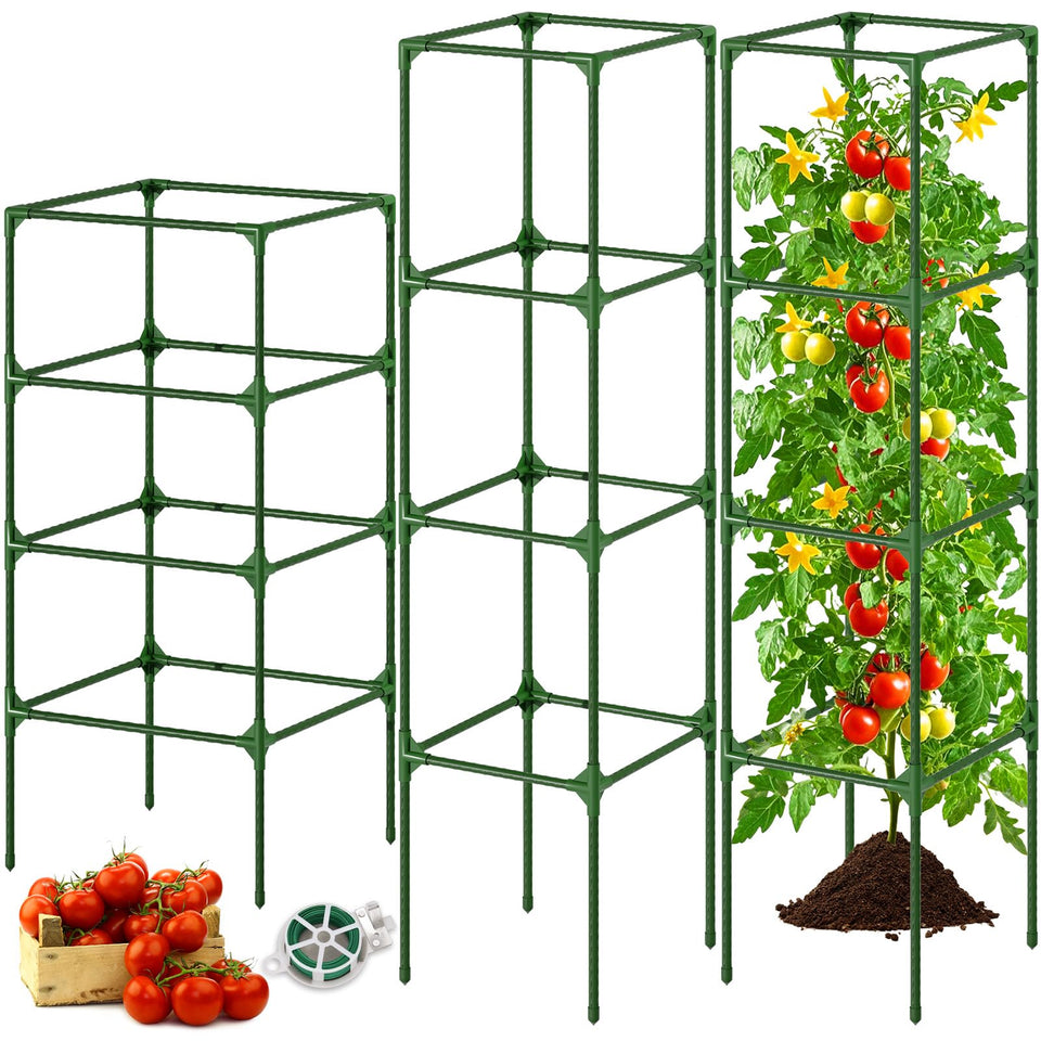 Fabulas tomato cage square frame provides sturdy support for climbing plants and better airflow.