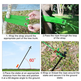 Fabulas stakes kit includes 15.8-inch tree straps for bark-friendly tree guidance.
