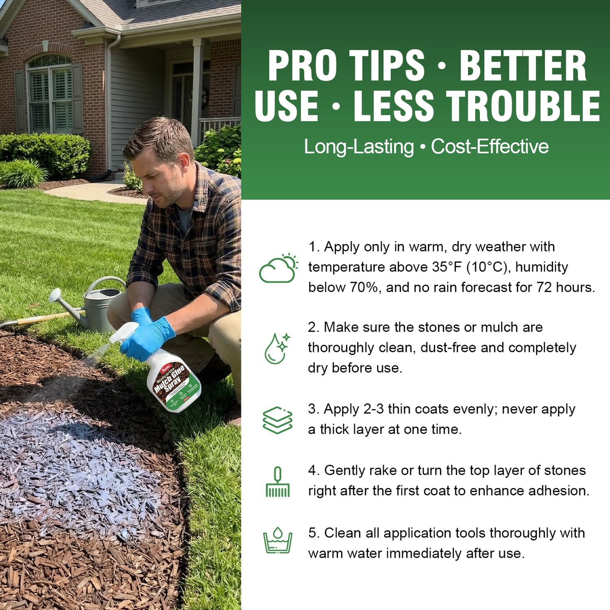 Facida bottle helps seal around pea gravel and bark mulch areas.