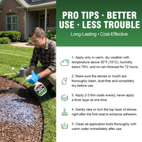 Facida bottle helps seal around pea gravel and bark mulch areas.